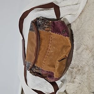The Sak Leather Patchwork Slouchy Fold Over Crossbody Hobo Magnetic Closure